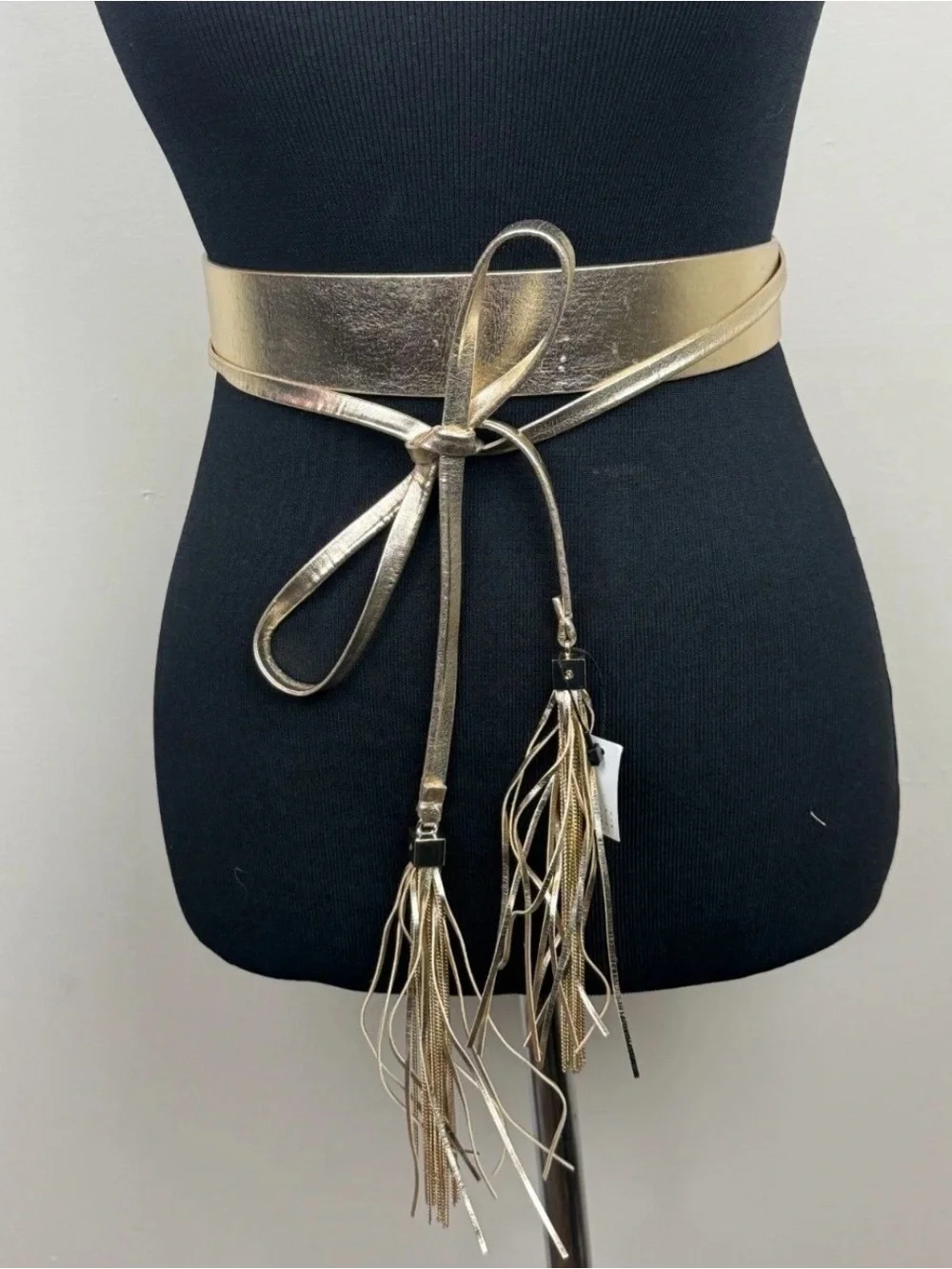 NWT White House Black Market Women's Gold Metallic Fringed Wrap Belt SizeXS/S
